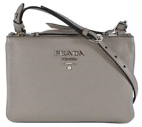 Prada Women's Gray Phenix Vitello Leather Cross Body Bag 